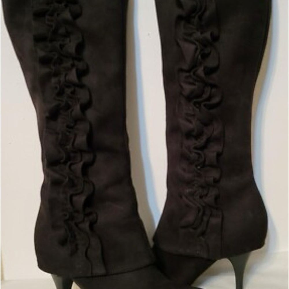 Fergalicious Black Ruffle Heeled Boots
